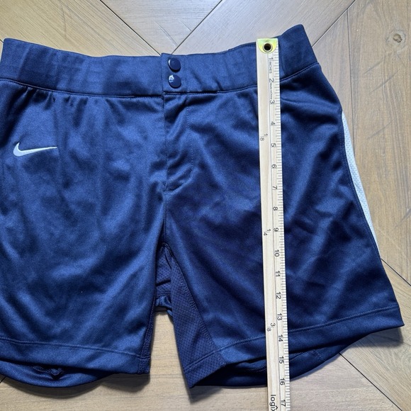 Nike Dri-FIT Navy Blue Athletic Shorts‎ Mens Medium White Stripe Snap Fly 15" L - Picture 4 of 5